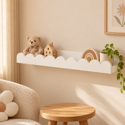 Little Teekie Scalloped Floating Wall Shelf | 58x 11 x 4 cm Plywood – White