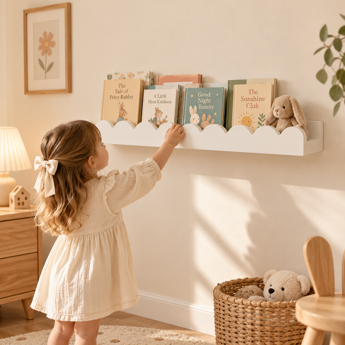 Little Teekie Scalloped Floating Wall Shelf | 58x 11 x 4 cm Plywood – White