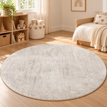 Little Teekie Round Fluffy Cashmere Textured Rug | Kids Rug – Ivory Cream