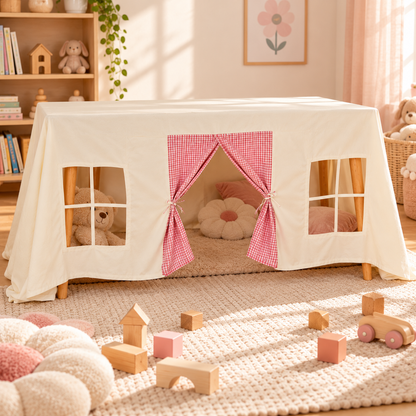 Little Teekie Table Play Tent | Fits Over Dining Tables, 230*300cm – Beige Pink