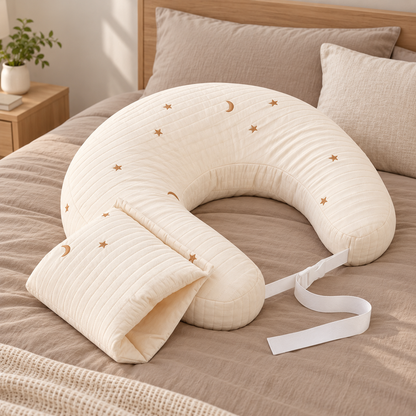 Little Teekie Organic Cotton Feeding Pillow | Soft Nursing Support, Star & Moon Print - Brown