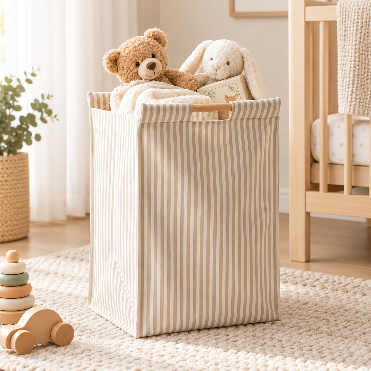 Little Teekie Large Cotton Canvas Storage Basket | Soft Toy & Nursery Organiser – Beige