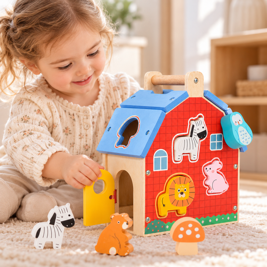 Little Teekie Personalised Farmhouse Shape Sorter | Wooden Farm Animal Sorting Toy with Name
