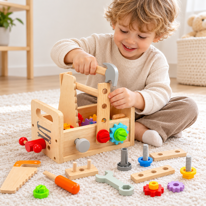 Little Teekie Wooden 2-in-1 Tool Box and Workbench | FSC Certified Wood