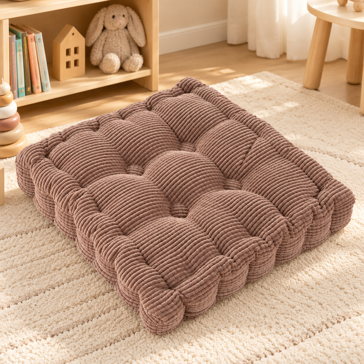 Little Teekie Corduroy Tufted Floor Cushion | Kids Floor Pillow 60cm, Filled – Brown