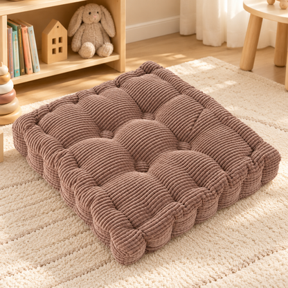 Little Teekie Corduroy Tufted Floor Cushion | Kids Floor Pillow 60cm, Filled – Brown