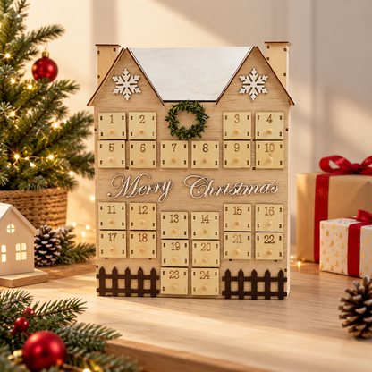Little Teekie Personalised Wooden Advent Calendar House | 24 Drawer Christmas Countdown for Kids