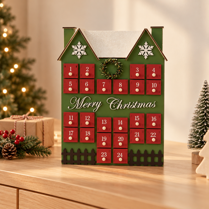 Little Teekie Personalised Advent Calendar House | 24 Drawers, W26 x H32 x D6cm – Red & Green