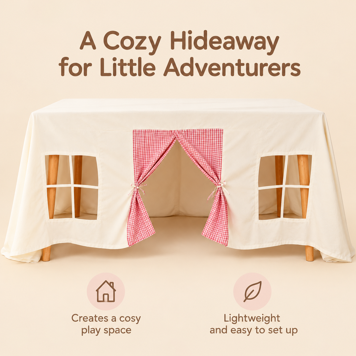 Little Teekie Table Play Tent | Fits Over Dining Tables, 230*300cm – Beige Pink