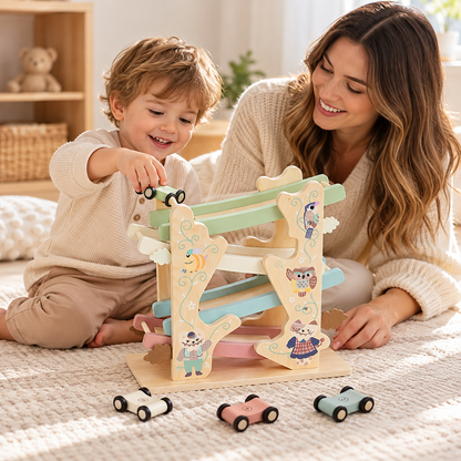 Little Teekie Personalised Wooden Car Race Track Toy | Name Detail for Kids  – Pastel