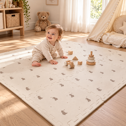 Little Teekie EVA Foam Play Mat | 100 x 100 cm, 9 Interlocking Pieces – Bees and Bears Print