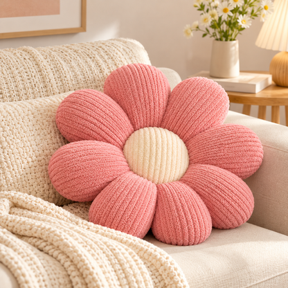 Little Teekie Daisy Flower Cushion | Boucle Kids Room & Nursery Decorative Cushion – Pink