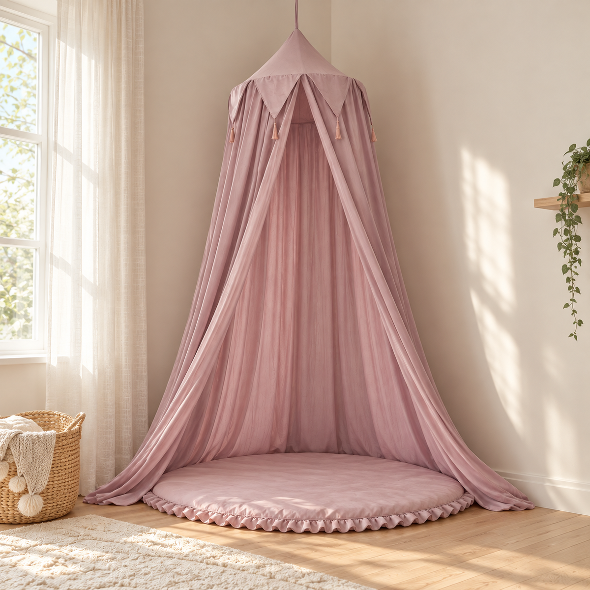 Little Teekie Sheer Bed Canopy | Hanging Cot & Kids Bed Canopy – Dusty Mauve