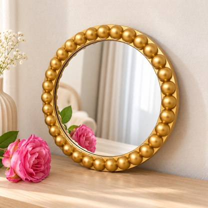 Little Teekie Round Bobbin Mirror | Decorative Kids Room and Nursery Wall Mirror – Gold