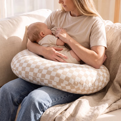 Little Teekie Cotton Nursing Pillow | U-Shape with Removable Cover – Oat Gingham