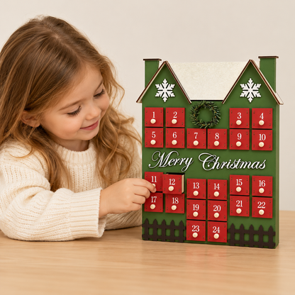 Little Teekie Personalised Advent Calendar House | 24 Drawers, W26 x H32 x D6cm – Red & Green