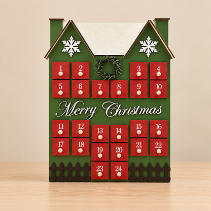 Little Teekie Personalised Advent Calendar House | 24 Drawers, W26 x H32 x D6cm – Red & Green
