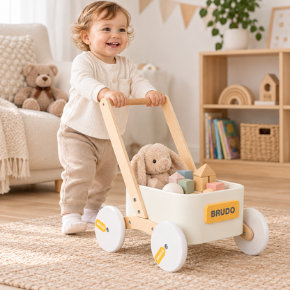 Little Teekie Montessori Wooden Baby Walker | Push Walker and Toy Wagon – Snow White