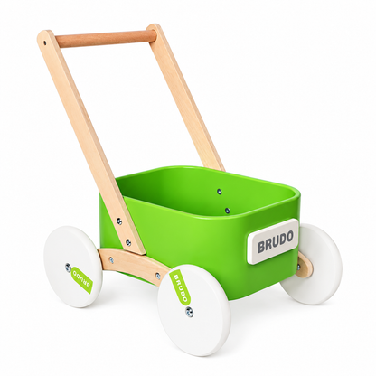 Little Teekie Wooden Baby Walker Wagon | Montessori Push Walker with Toy Tray –Green