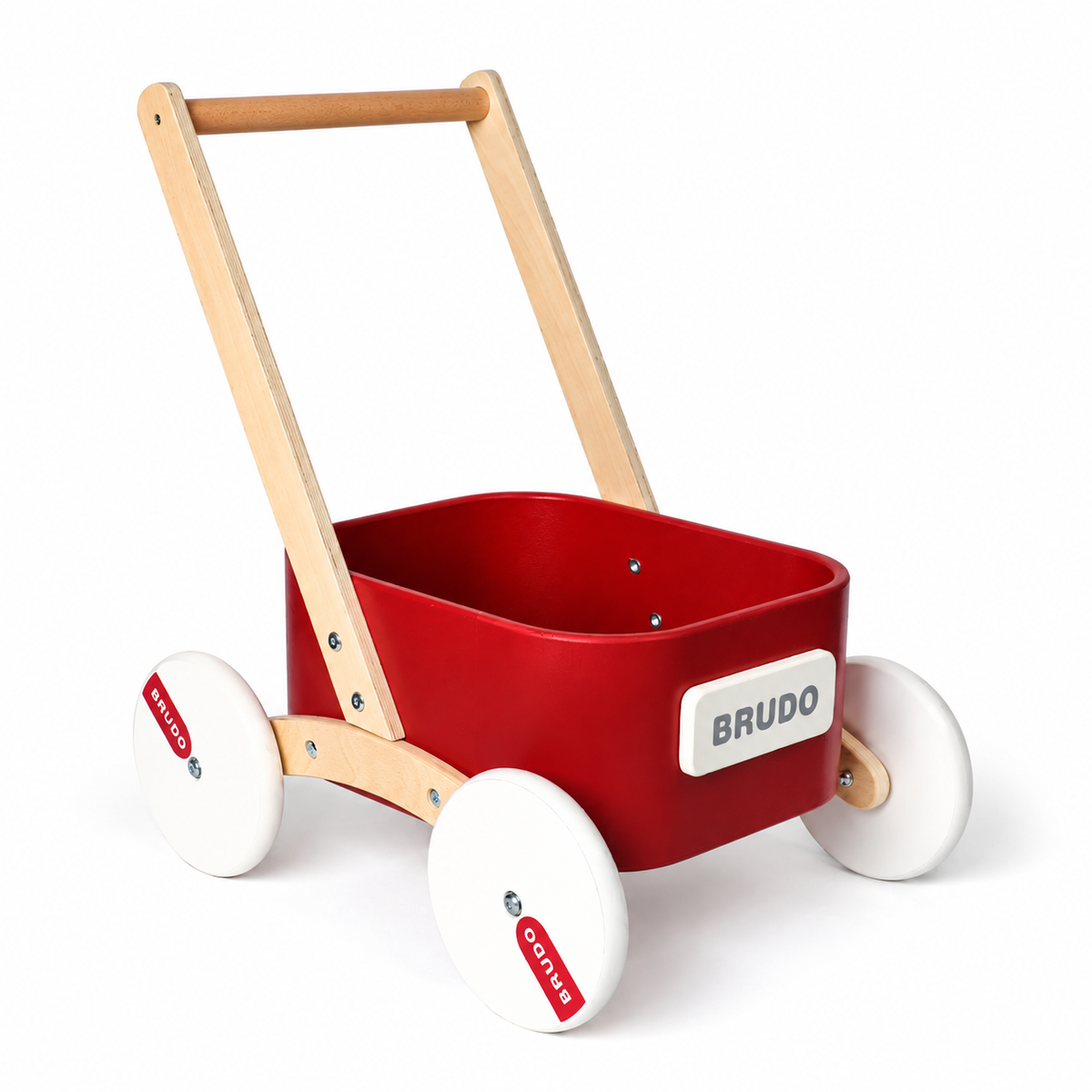Little Teekie Wooden Baby Walker Wagon | Montessori Push Walker with Toy Tray – Red