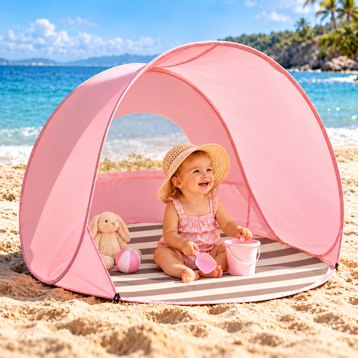 Little Teekie Baby Beach Tent | UPF 50+ Pop-Up Sun Shelter – Blush Pink