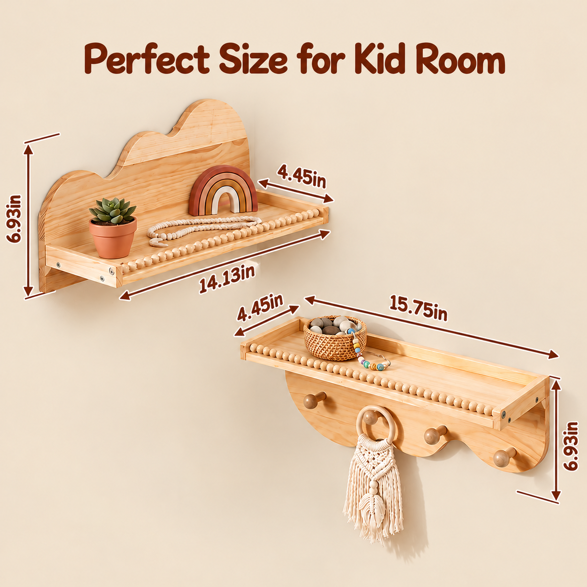 Little Teekie Wooden Wall Shelf | Kids Nursery Display Shelf 2 in 1 Set – Wood