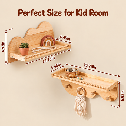 Little Teekie Wooden Wall Shelf | Kids Nursery Display Shelf 2 in 1 Set – Wood