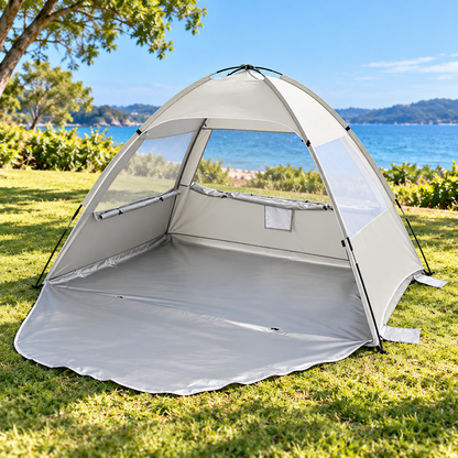 Little Teekie Pop-Up Baby Beach Tent | UPF 50+ with Mesh Sides & Sand Pockets – Beige