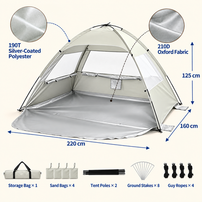 Little Teekie Pop-Up Baby Beach Tent | UPF 50+ with Mesh Sides & Sand Pockets – Beige