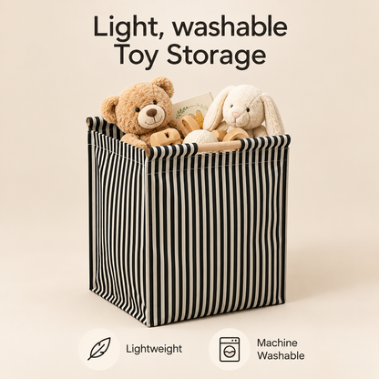 Little Teekie Large Cotton Canvas Storage Basket | Soft Toy & Nursery Organiser – Black