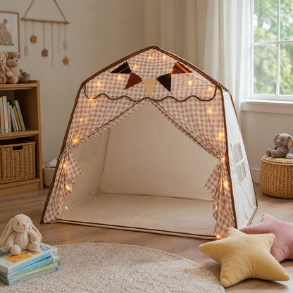 Little Teekie Kids Bed Canopy Play Tent Beige Gingham