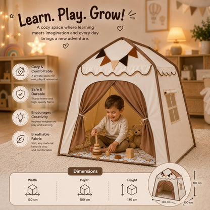 Little Teekie Kids Bed Canopy Play Tent Beige & Brown