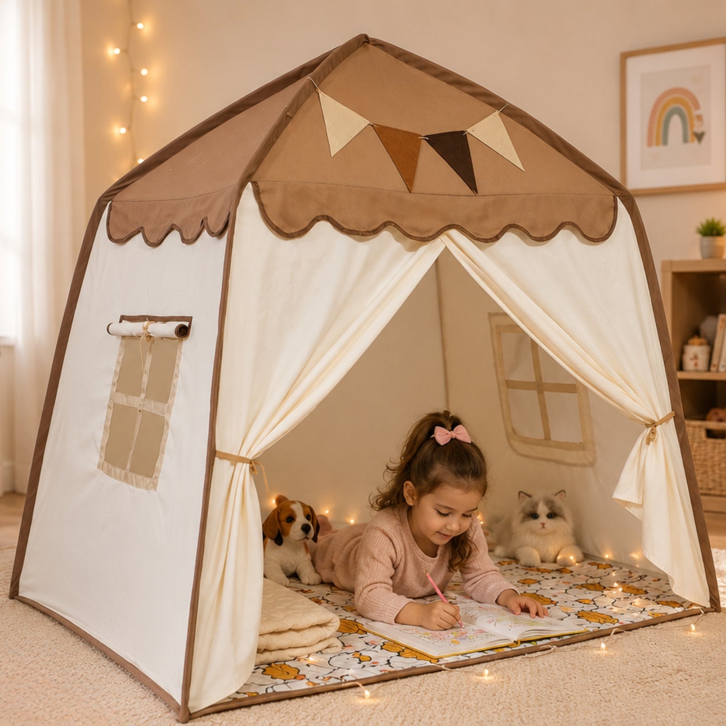 Little Teekie Kids Bed Canopy Play Tent Brown Canopy