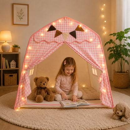 Little Teekie Kids Bed Canopy Play Tent Pink Gingham
