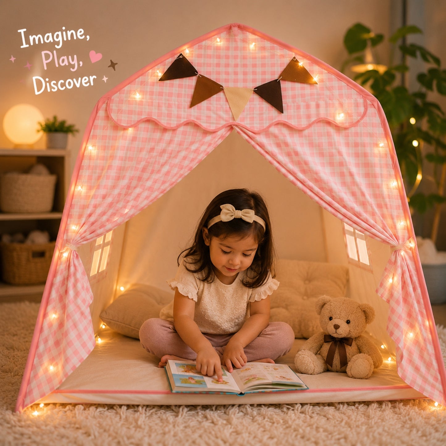 Little Teekie Kids Bed Canopy Play Tent Pink Gingham