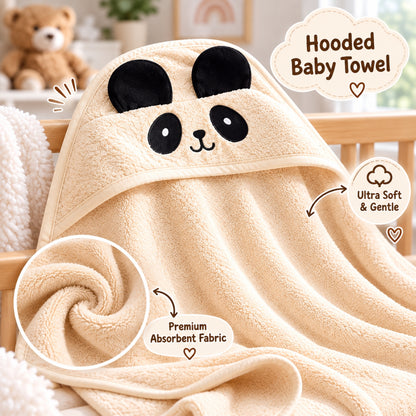 Little Teekie Personalised Hooded Baby Towel | 100% Organic Cotton with Embroidered Name – Natural Beige