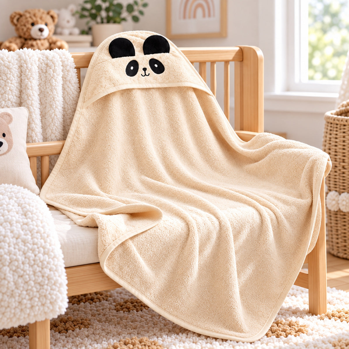 Little Teekie Personalised Hooded Baby Towel | 100% Organic Cotton with Embroidered Name – Natural Beige