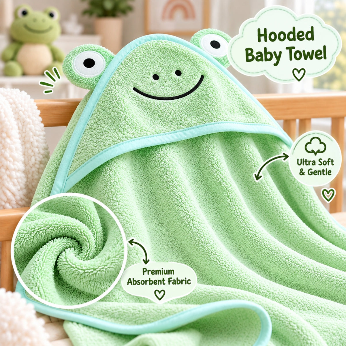 Little Teekie Personalised Hooded Baby Towel | 100% Organic Cotton with Embroidered Name – Sage Green