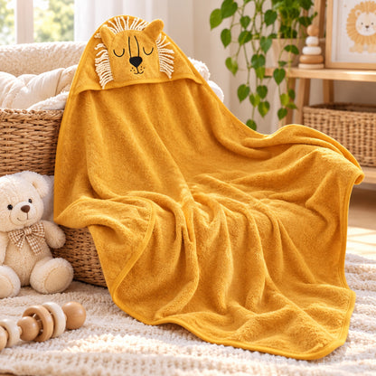 Little Teekie Personalised Hooded Baby Towel | 100% Organic Cotton with Embroidered Name – Mustard Yellow