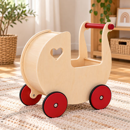 Little Teekie Wooden Doll Pram Walker | 2-in-1 Birch Push Walker and Dolls Pram – Wood