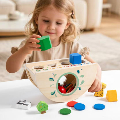Little Teekie Personalised Safari Shape Sorter | Wooden Animal Sorting Toy with Name