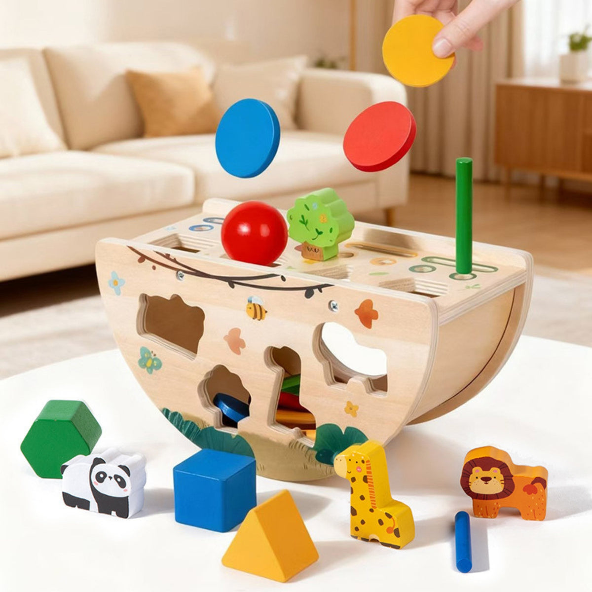 Little Teekie Personalised Safari Shape Sorter | Wooden Animal Sorting Toy with Name