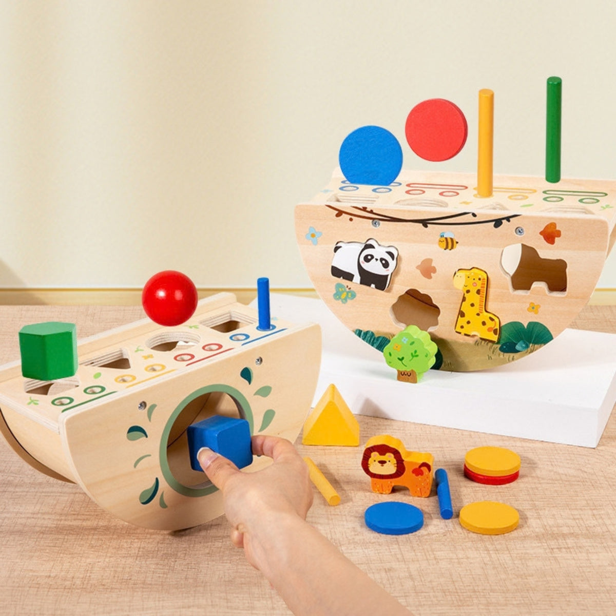 Little Teekie Personalised Safari Shape Sorter | Wooden Animal Sorting Toy with Name