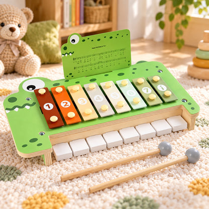 Little Teekie Personalised Crocodile Xylophone | Wooden Musical Toy with Engraved Name – Green