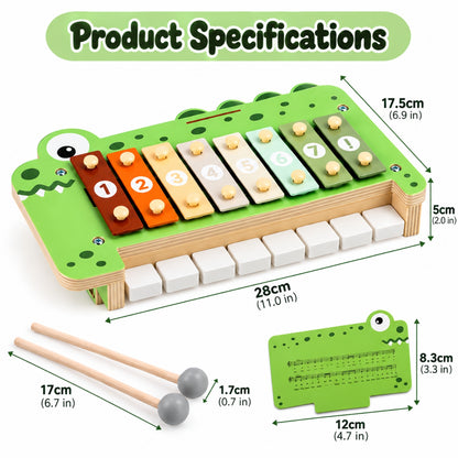Little Teekie Personalised Crocodile Xylophone | Wooden Musical Toy with Engraved Name – Green