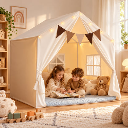 Little Teekie Large Kids Play Tent with Star Lights | Indoor Playhouse Tent - Beige
