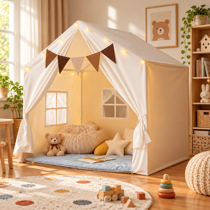 Little Teekie Large Kids Play Tent with Star Lights | Indoor Playhouse Tent - Beige