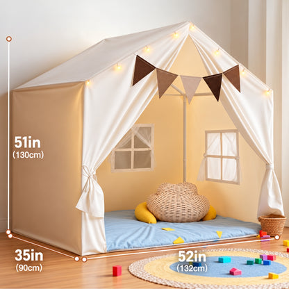 Little Teekie Large Kids Play Tent with Star Lights | Indoor Playhouse Tent - Beige