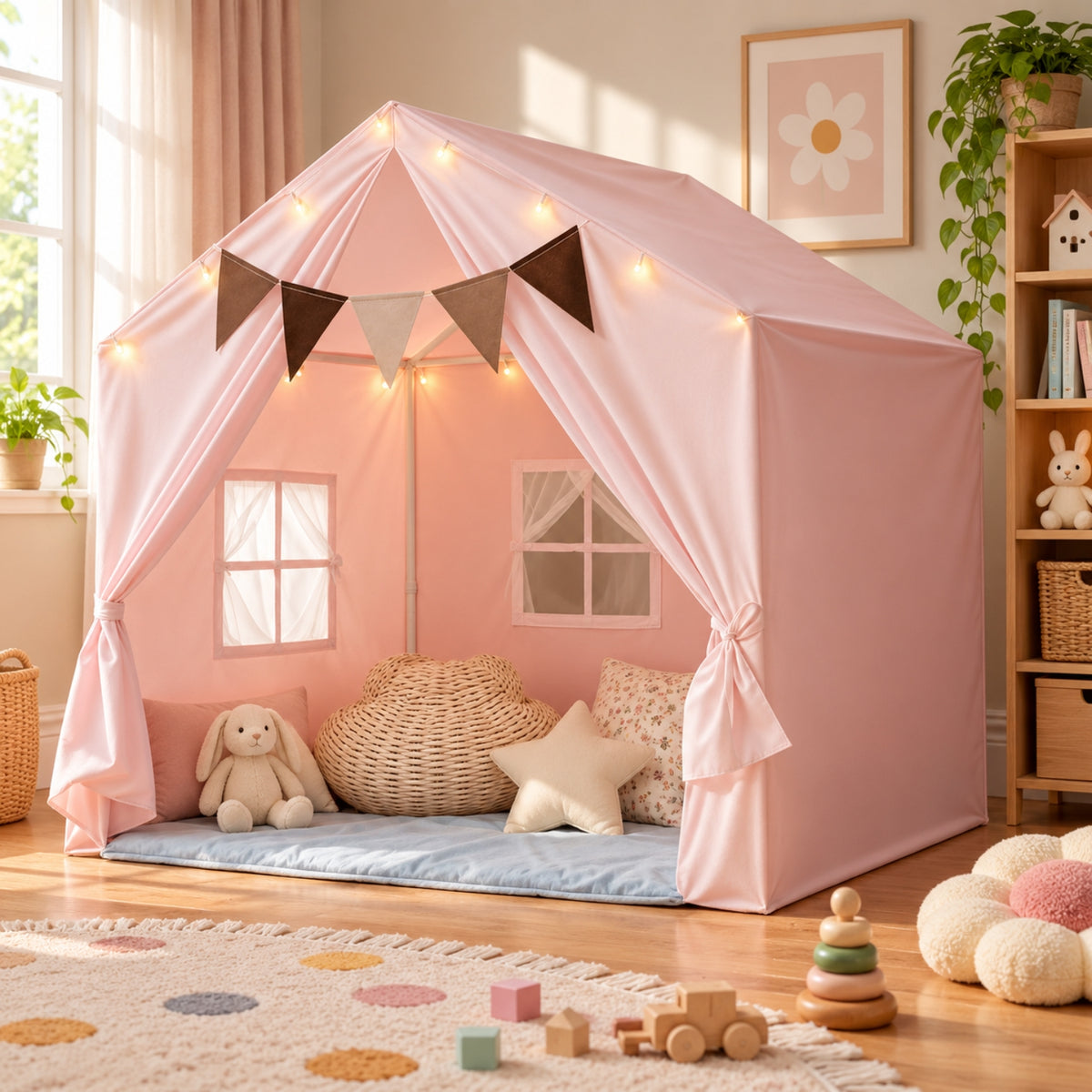 Little Teekie Large Kids Play Tent with Star Lights | Indoor Playhouse Tent - Pink