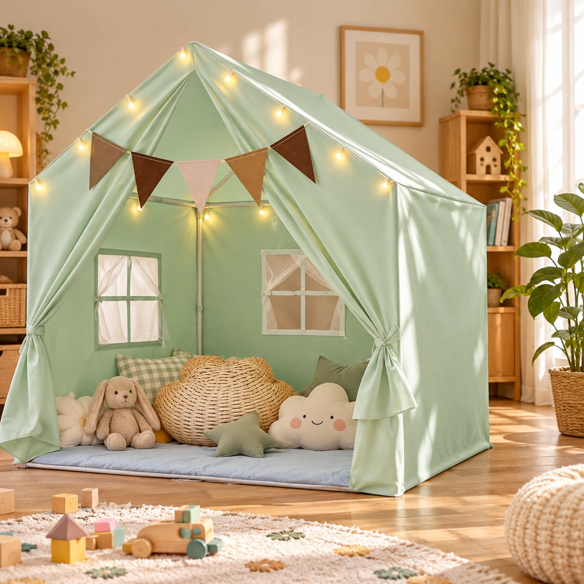 Little Teekie Large Kids Play Tent with Star Lights | Indoor Playhouse Tent - Green